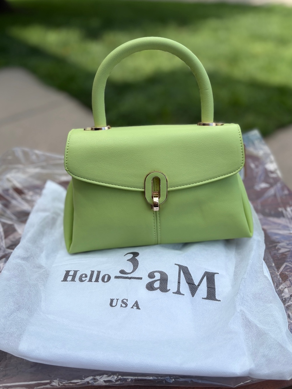 Hello 3AM Lime Green Structured Satchel Handbag Top Handle Purse NWT